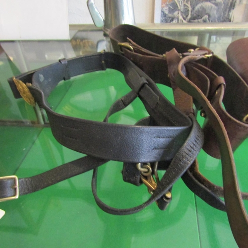 575 - Two Vintage Military Leather Belts and Hangers Together with Pair of Antique Military Leather Gaiter... 