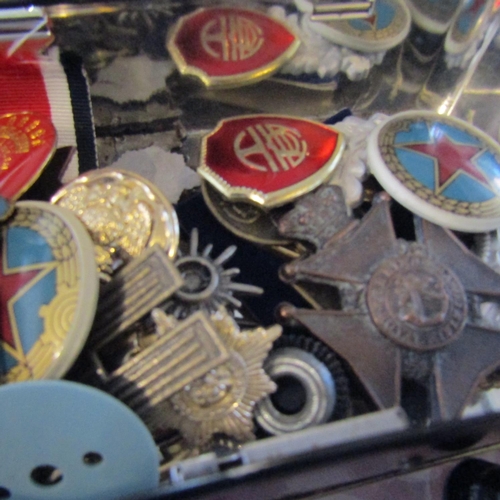 576 - Collection of Various Military Buttons Badges etc Contained within Tin Money Box