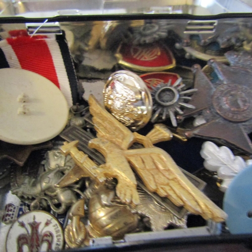 576 - Collection of Various Military Buttons Badges etc Contained within Tin Money Box