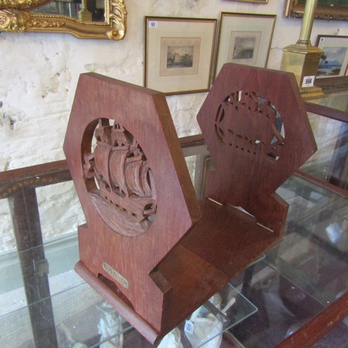 579 - Pair of Folding Bookends Carved from Teak of HMS Warspit when Commissioned Each Approximately 11 Inc... 