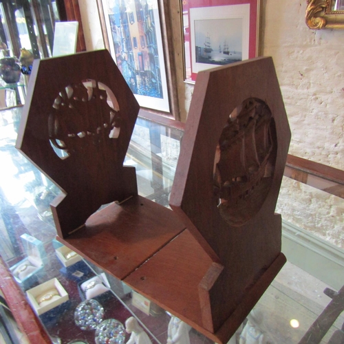 579 - Pair of Folding Bookends Carved from Teak of HMS Warspit when Commissioned Each Approximately 11 Inc... 