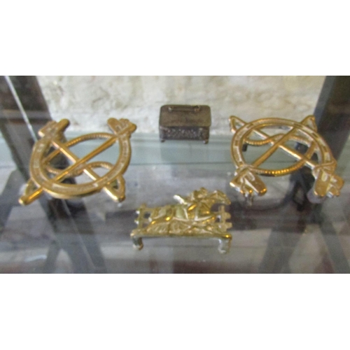 62 - Three Cast Brass Rests Equine Motifs and Embossed Ring Box Four Pieces in Lot