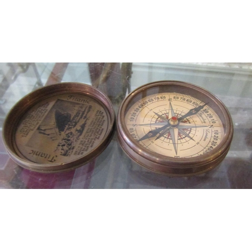 65 - Marine Compass with Cover Circular Form Approximately 4 Inches Wide Titanic Interest