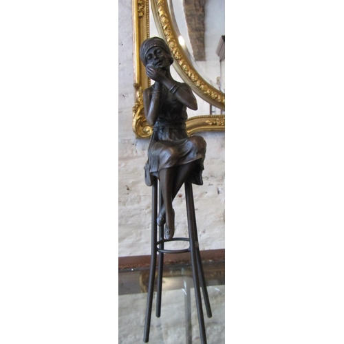 70 - Bronze Sculpture Seated Lady on Stool Approximately 9 Inches High