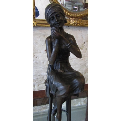 70 - Bronze Sculpture Seated Lady on Stool Approximately 9 Inches High