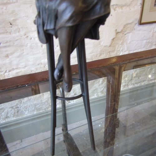 70 - Bronze Sculpture Seated Lady on Stool Approximately 9 Inches High