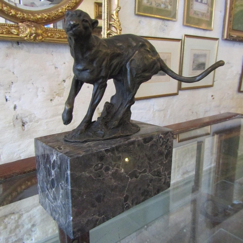 71 - Sprinting Cheetah Bronze Sculpture Mounted on Rectangular Form Marble Base Approximately 9 Inches Wi... 