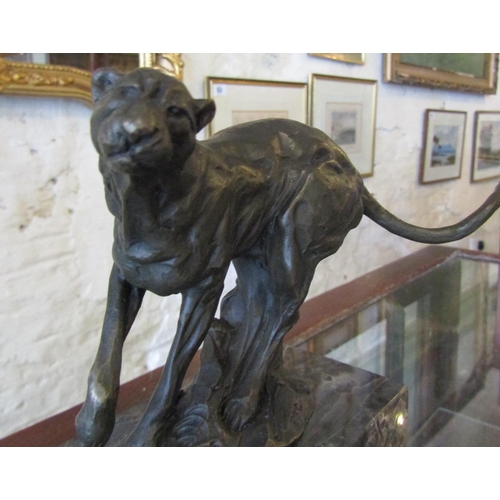 71 - Sprinting Cheetah Bronze Sculpture Mounted on Rectangular Form Marble Base Approximately 9 Inches Wi... 