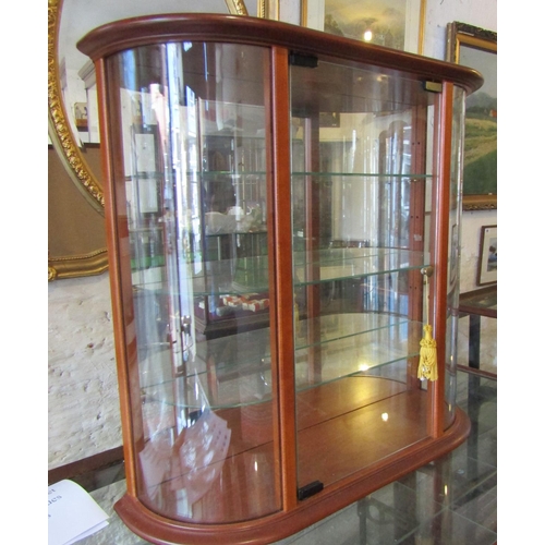 72 - Wall Mounted Display Cabinet Bow End Glass Shelves Contained within Good Original Condition Approxim... 