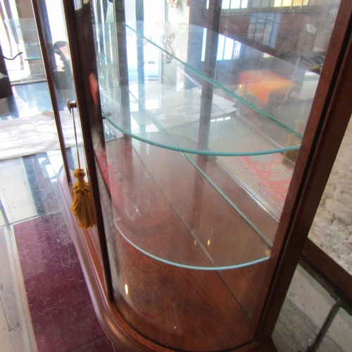 72 - Wall Mounted Display Cabinet Bow End Glass Shelves Contained within Good Original Condition Approxim... 