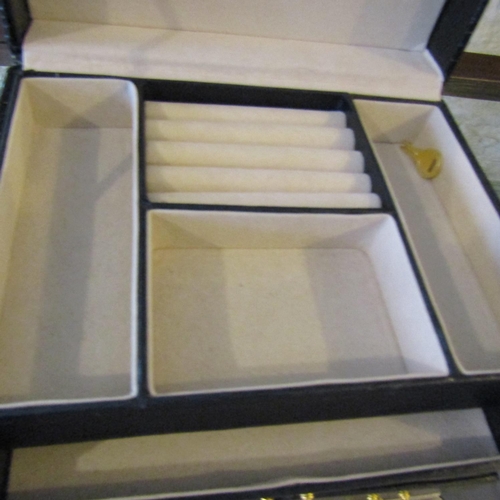 75 - Leather Bound Jewellery Box Various Drawers Velvet Lined with Inset Mirror Complete