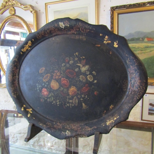 Victorian Generous Form Serving Tray Hand Painted Floral Decoration  Approximately 2ft 6 Inches Wide with Original Stand