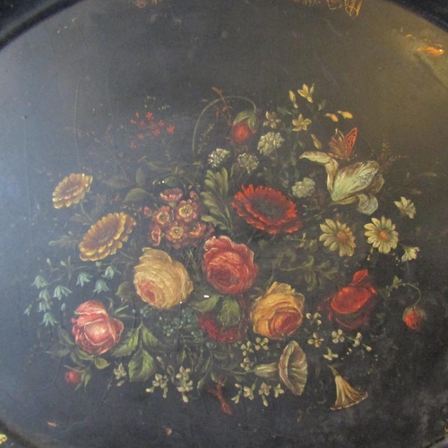 76 - Victorian Generous Form Serving Tray Hand Painted Floral Decoration  Approximately 2ft 6 Inches Wide... 