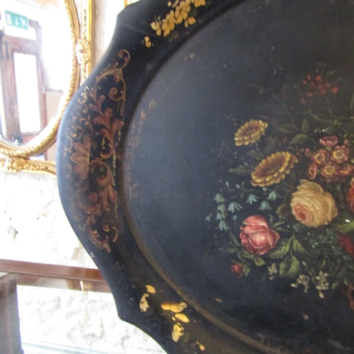 76 - Victorian Generous Form Serving Tray Hand Painted Floral Decoration  Approximately 2ft 6 Inches Wide... 