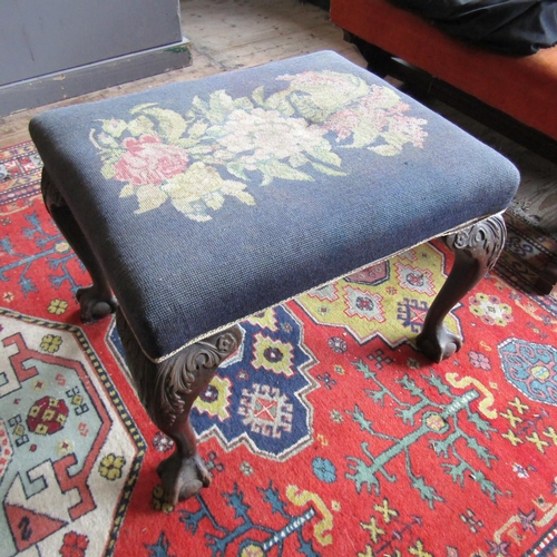 82 - Irish Chippendale Mahoganyu Footstool Needlepoint Upholstered Approximately 22 Inches Wide