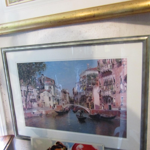 85 - Silver Gilt Lithograph Venetian Scene Approximately 24 Inches Wide x 18 Inches high