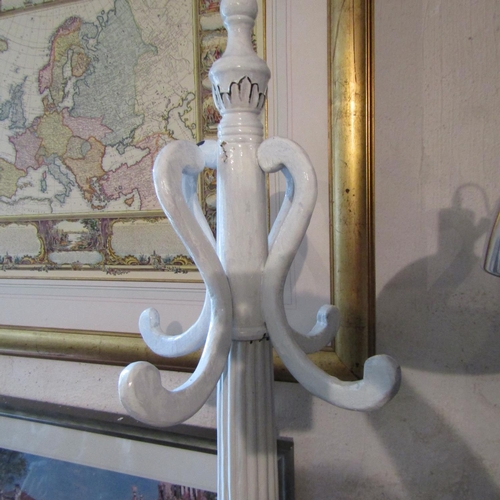 87 - Cream Painted Carved Hat and Coat Stand Tripod Base Approximately 6ft High