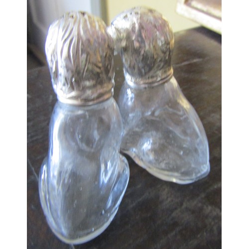 566 - Pair of Canine Motif Salt and Peppers Silver Plated and Crystal Each 3 Inches High Approximately