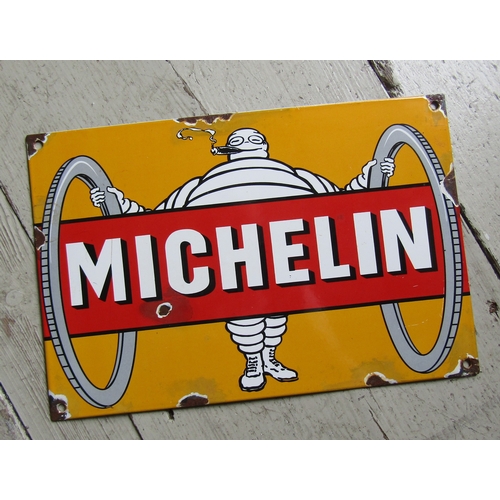 584 - Enamel Michelin Garage Advertising Wall Sign Approximately 11 Inches Wide