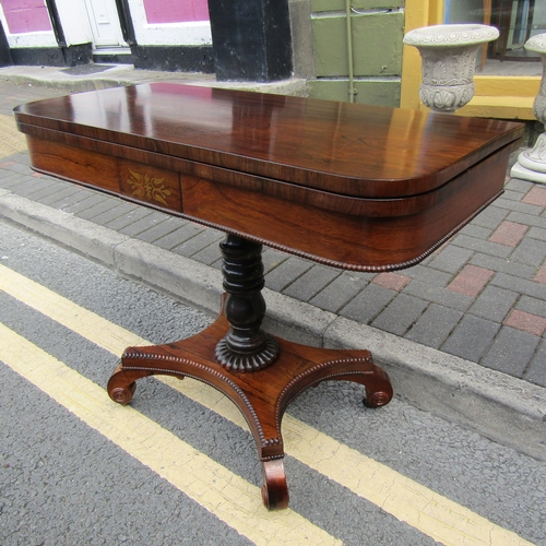 William IV Rosewood Fold Over Games Tabble Well Carved Central Column Support Top Approximately 38 Inches Wide x 31 Inches High