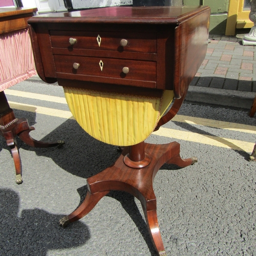 592 - Irish William IV Mahogany Crossbanded Drop Leaf Worktable Elegant Form Possibly by Mack William & Gi... 