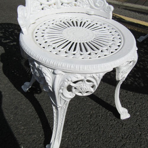 587 - Cast Metal Garden or Conservatory Table with Four Matching Chairs Table Approximately 3ft Diameter