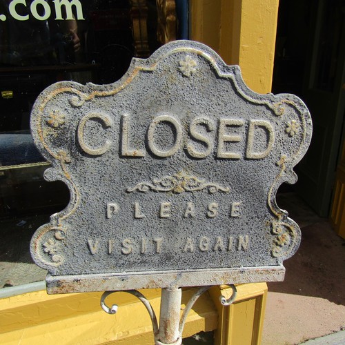 588 - Cast Iron Upright 'Closed Please Visit Again' Sign Approximately 4ft 4 Inches High