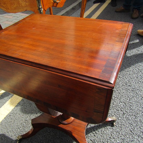 592 - Irish William IV Mahogany Crossbanded Drop Leaf Worktable Elegant Form Possibly by Mack William & Gi... 