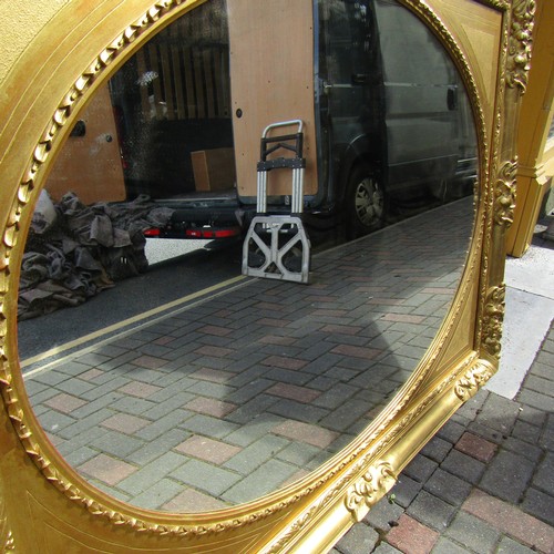 595 - Gilded Wall Mirror Inset Oval Plate Rectangular Form Approximately 5ft Wide