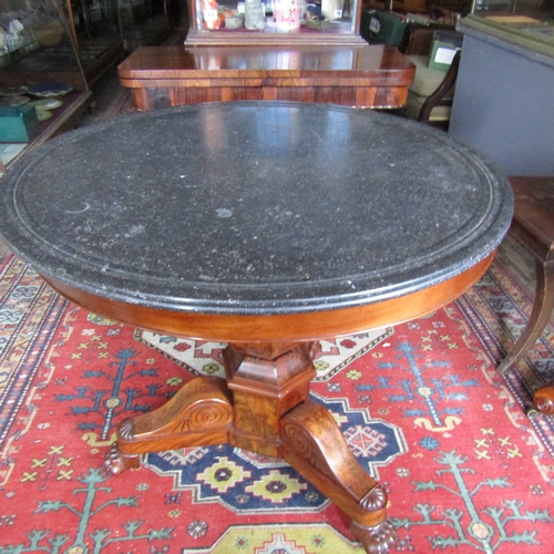 596 - Empire Circular Form table Marble Top above Well Carved Paw Motif Supports Top Approximately 2ft 6 I... 