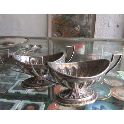 608 - Pair of Silver Salts Twin Handled Pedestal Form