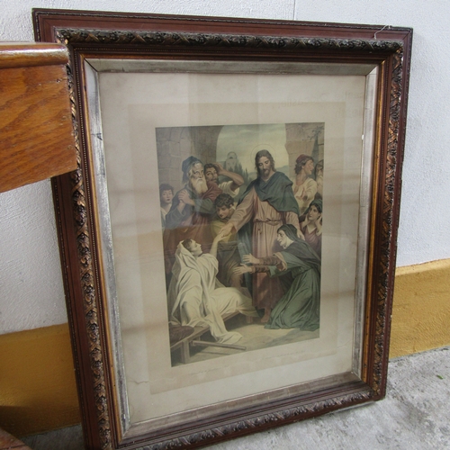 619 - Large Religious Framed Lithograph 'The Raising of Lazarus' 40 Inches High x 20 Inches Wide Approxima... 