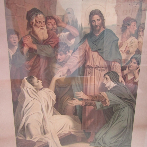 619 - Large Religious Framed Lithograph 'The Raising of Lazarus' 40 Inches High x 20 Inches Wide Approxima... 