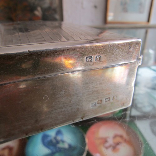 609 - Silver Rectangular Form Cigarette of Cigar Box Hinged Cover Cedarwood Lined Interior Approximately 5... 