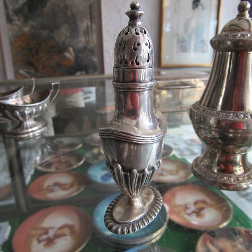 611 - Silver Pedestal Form Salt Shaker and Pair of Silver Plated Examples Three in Lot