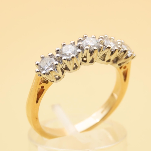 1 - Diamond Five Stone Ring Platinum Set Mounted on 18 Carat Yellow Gold Ring Size P and a Half