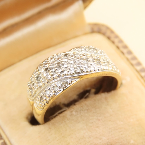 102 - Diamond Set 9 Carat Yellow Gold Band Ring Size L and a Half