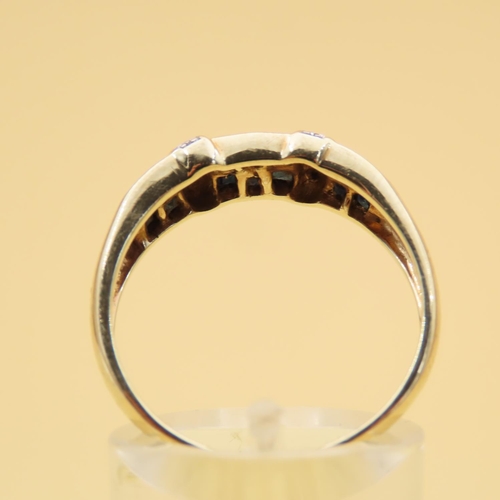 103 - Sapphire and Diamond Ring Modernist Form Mounted on 9 Carat Yellow Gold Band Ring Size R and a Half