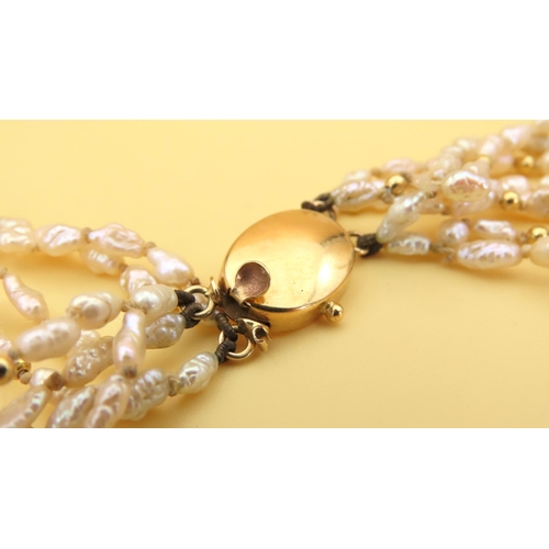 106 - 18 Carat Yellow Gold Clasp and Spacer Decorated Seed Pearl Necklace Naturalistic Form Attractively D... 