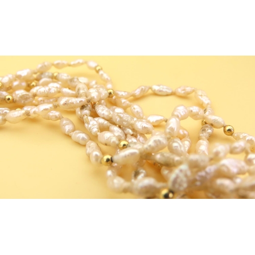 106 - 18 Carat Yellow Gold Clasp and Spacer Decorated Seed Pearl Necklace Naturalistic Form Attractively D... 