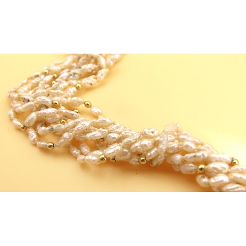 106 - 18 Carat Yellow Gold Clasp and Spacer Decorated Seed Pearl Necklace Naturalistic Form Attractively D... 