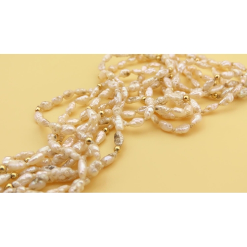 106 - 18 Carat Yellow Gold Clasp and Spacer Decorated Seed Pearl Necklace Naturalistic Form Attractively D... 