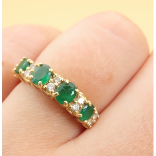 110 - Emerald and Diamond Four Stone Ring Mounted on 18 Carat Yellow Gold Band Ring Size O and a Half