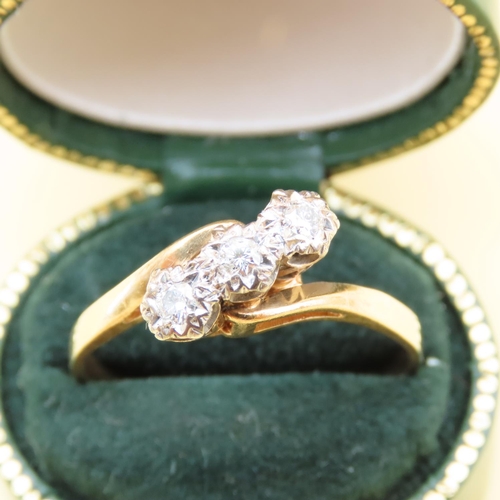 113 - Three Stone Diamond Mounted on 9 Carat Yellow Gold Band Ring Size S and a Half