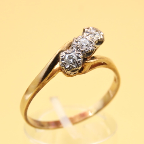 113 - Three Stone Diamond Mounted on 9 Carat Yellow Gold Band Ring Size S and a Half