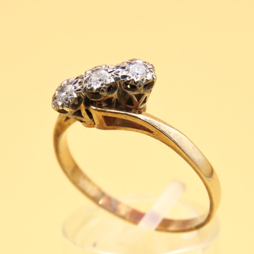 113 - Three Stone Diamond Mounted on 9 Carat Yellow Gold Band Ring Size S and a Half