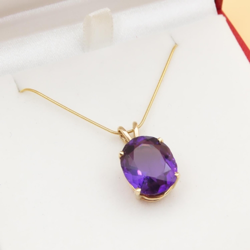 119 - Amethyst 9 Carat Yellow Gold Mounted Pendant Four Claw Set Further Mounted on 9 Carat Yellow Gold Ch... 