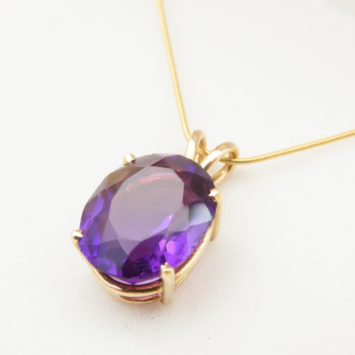 119 - Amethyst 9 Carat Yellow Gold Mounted Pendant Four Claw Set Further Mounted on 9 Carat Yellow Gold Ch... 