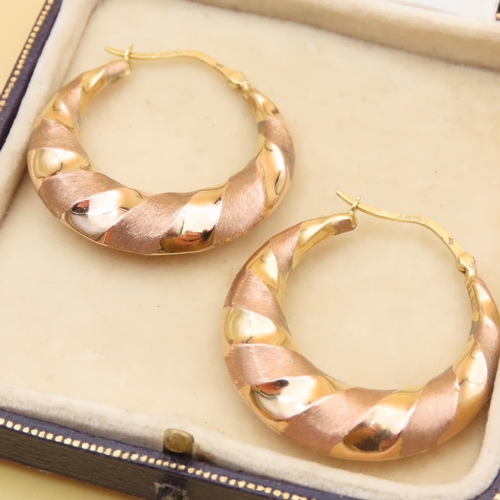 121 - Pair of Circular Form Detailed 9 Carat Yellow and Rose Gold Earrings Each 3cm Diameter