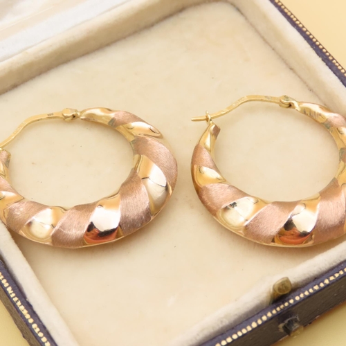 121 - Pair of Circular Form Detailed 9 Carat Yellow and Rose Gold Earrings Each 3cm Diameter